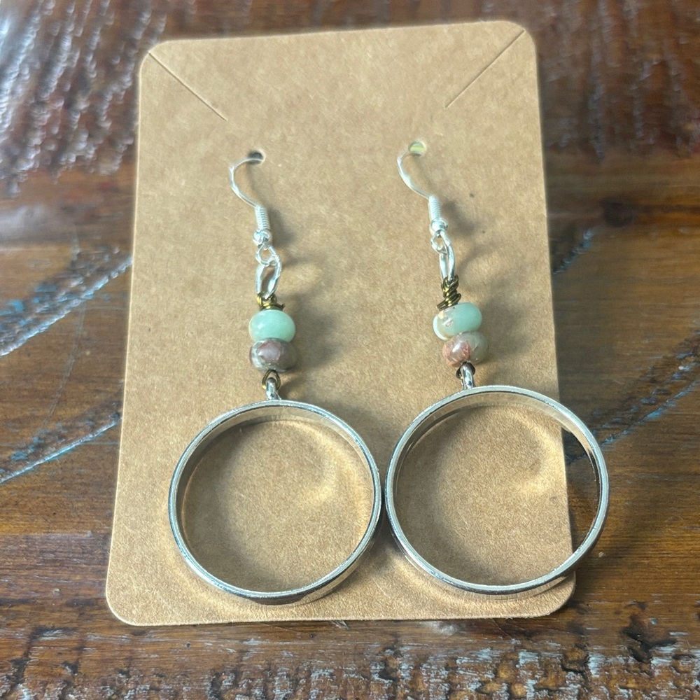 Silver and Green Dangle Earrings